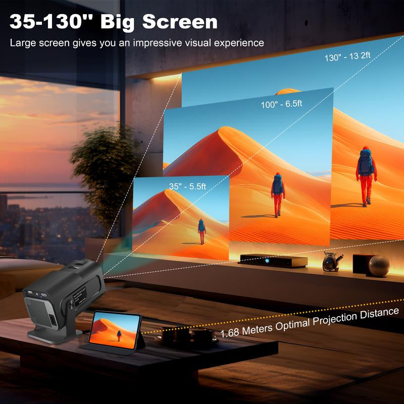 ENUOSUMA MINI Projector with 120 Inch Fabric Screen, 200 Lumens,4K Support Native 1080P, Bluetooth &WIFI ,Built in Speaker ,40-200''Display ,180° Rotation, Android 11.0 ,Auto Keystone ,Multi-Device Screen Mirror,Home&Business Use,Outdoor/Camping/Party