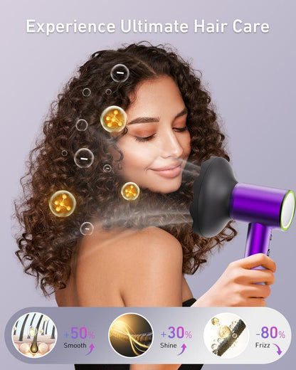 Maxodo High-Speed Hair Dryer, Lightweight, Low-Noise, Negative Ion, Super Strong Wind, 4-Speed Intelligent Temperature Control. Equipped with Diffuser