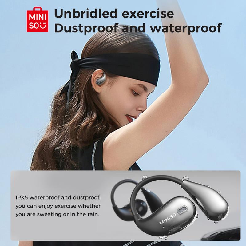 MINISO True Wireless Open Ear Earbuds Bluetooth 5.4, IPX5 Waterproof, 48Hours Play Time,Ows Headphones Immersive Premium Sound Long Distance Connection Headset with Charging Case,Light-Weight Headphones Built-In Microphone Support All Phone