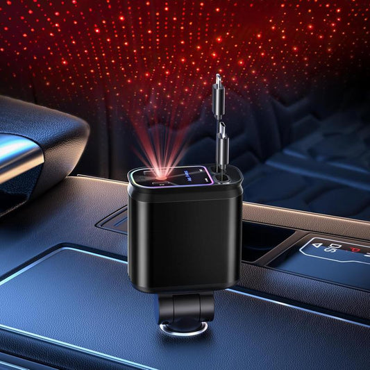 Starlight 4-In-1 Retractable Car Charger with Fast Charging Cables & Ports for Multiple Devices