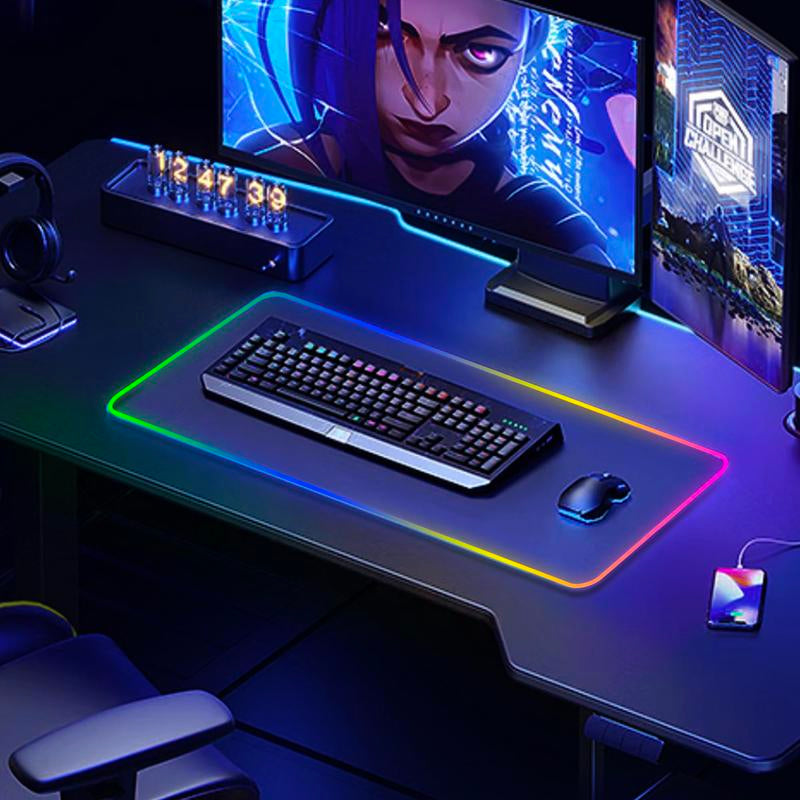 Large RGB Gaming Mouse Pad - 15 Lighting Modes Touch Control Extended Soft Computer Keyboard Pad Non-Slip Rubber Base for Gamers Esports Professionals 31.5X11.8