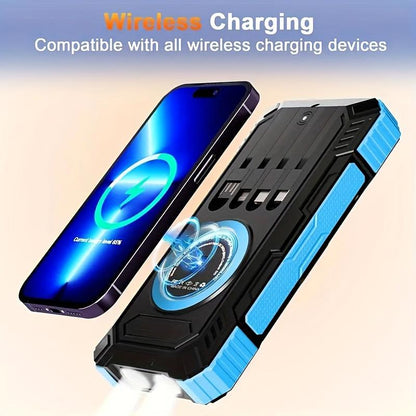 Solar Power Bank 20000 Mah, Portable Wireless Fast Charge Power Bank with 4 Cables & LED Flashlights Compatible Accessories Phone Smartphone