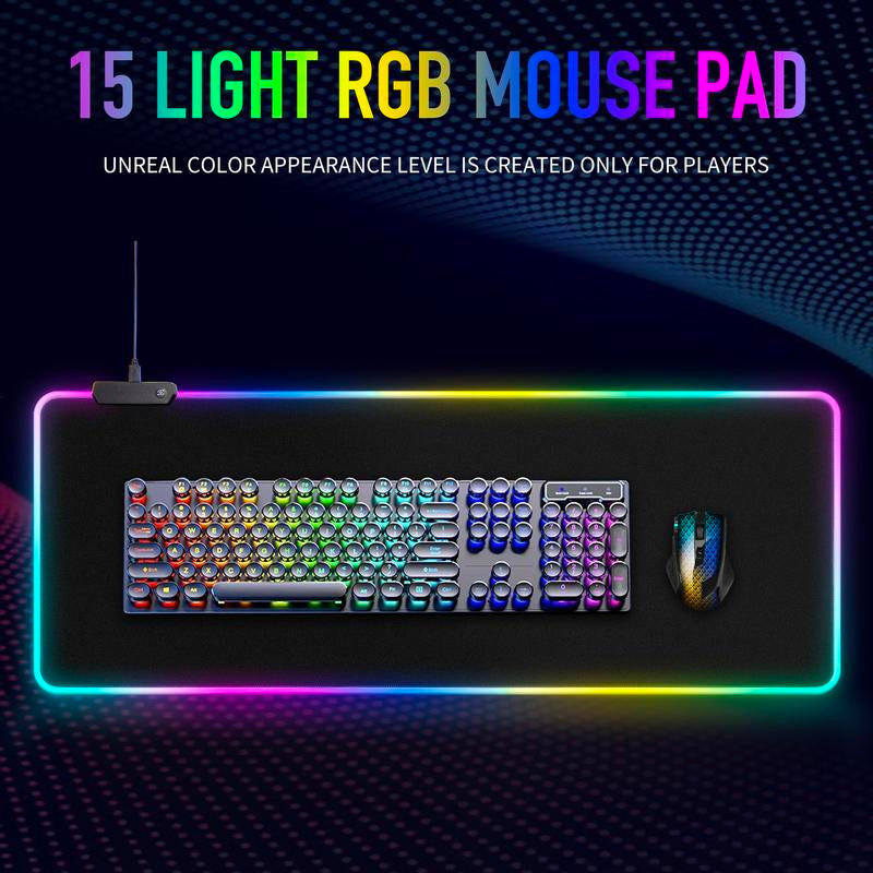 Large RGB Gaming Mouse Pad - 15 Lighting Modes Touch Control Extended Soft Computer Keyboard Pad Non-Slip Rubber Base for Gamers Esports Professionals 31.5X11.8