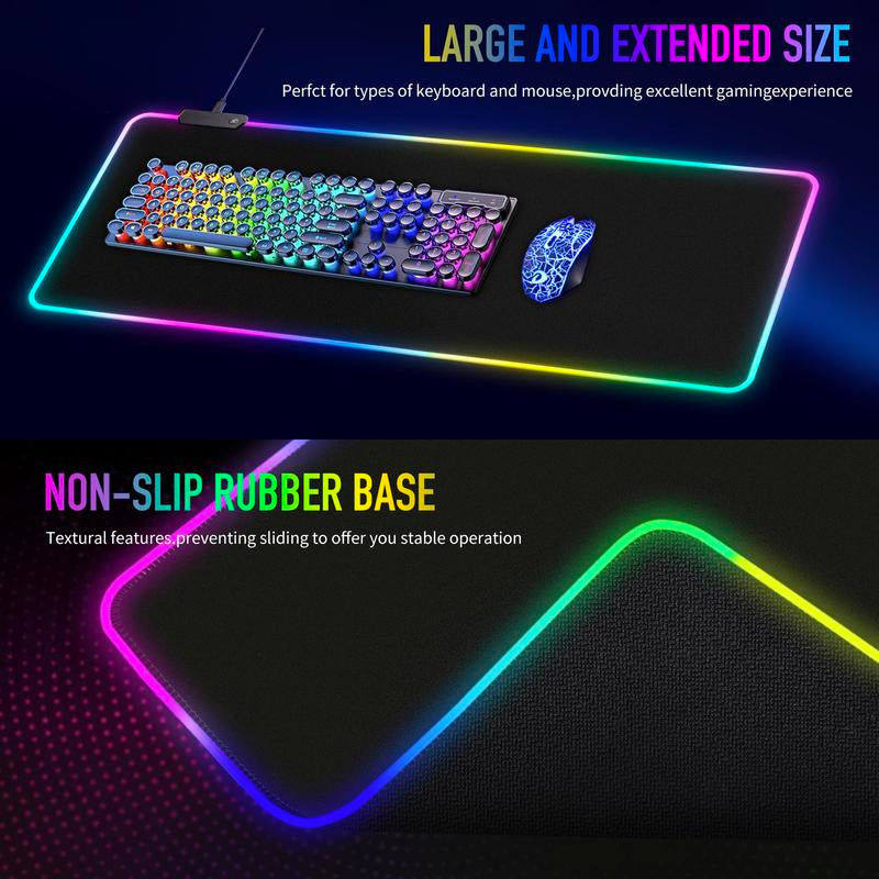 Large RGB Gaming Mouse Pad - 15 Lighting Modes Touch Control Extended Soft Computer Keyboard Pad Non-Slip Rubber Base for Gamers Esports Professionals 31.5X11.8