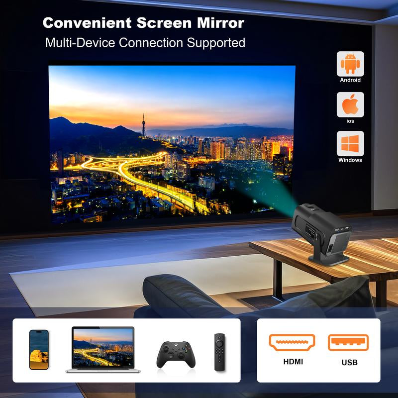 ENUOSUMA MINI Projector with 120 Inch Fabric Screen, 200 Lumens,4K Support Native 1080P, Bluetooth &WIFI ,Built in Speaker ,40-200''Display ,180° Rotation, Android 11.0 ,Auto Keystone ,Multi-Device Screen Mirror,Home&Business Use,Outdoor/Camping/Party