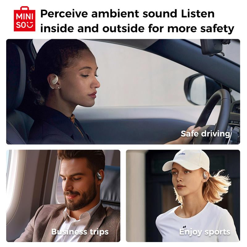 MINISO True Wireless Open Ear Earbuds Bluetooth 5.4, IPX5 Waterproof, 48Hours Play Time,Ows Headphones Immersive Premium Sound Long Distance Connection Headset with Charging Case,Light-Weight Headphones Built-In Microphone Support All Phone