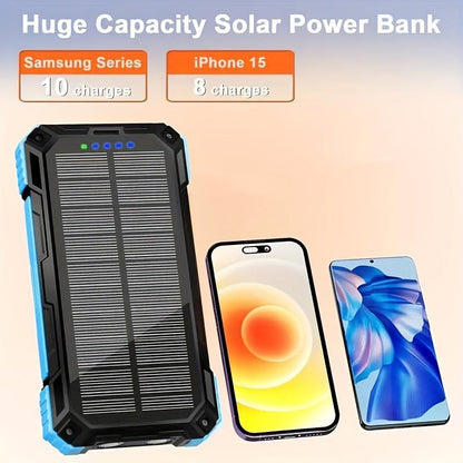 Solar Power Bank 20000 Mah, Portable Wireless Fast Charge Power Bank with 4 Cables & LED Flashlights Compatible Accessories Phone Smartphone